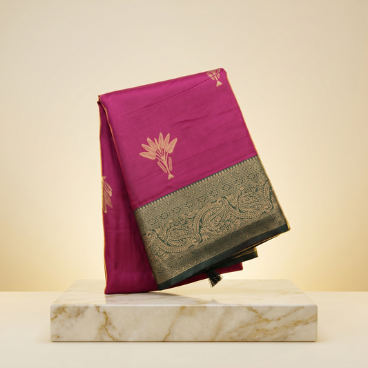 Amman Soft Silk Saree Banana Tree Design - 4inch Border for Devi Puja