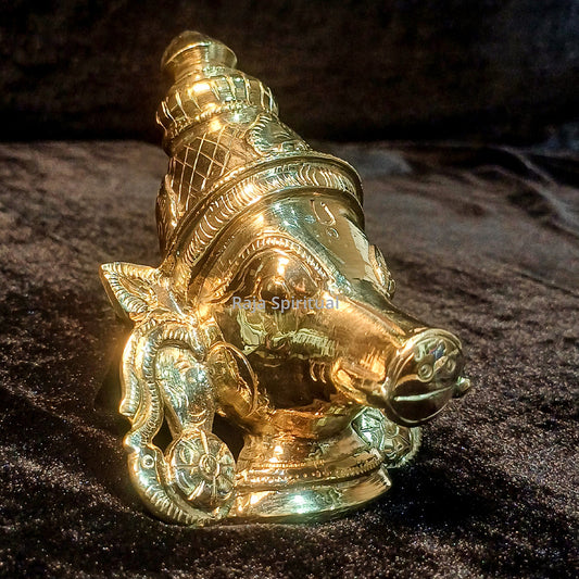 Moulded Varahi Amman face with decorative hood and weighted devotional ornament