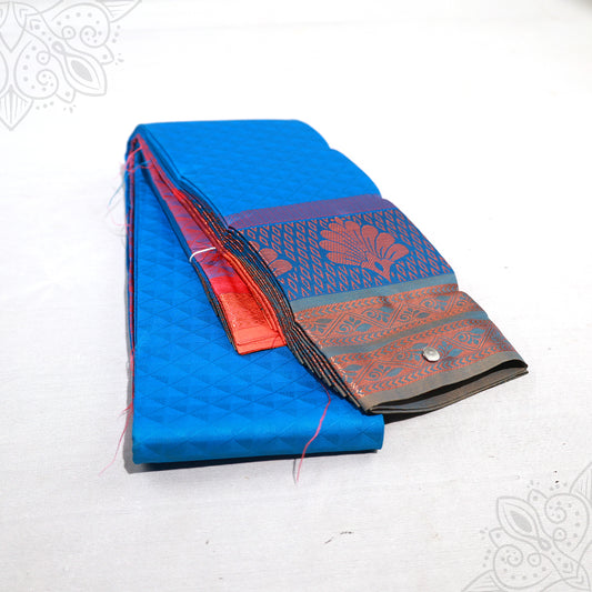 Amman saree embose blue color with floral border design folded view for goddess idol decoration