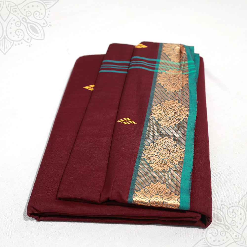 Amman saree pure cotton small border red with floral design folded view for goddess idol decoration