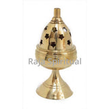 Mid apple nandha stand vilaku straight front view with star cut conical lid on round bulb and pedestal base white background