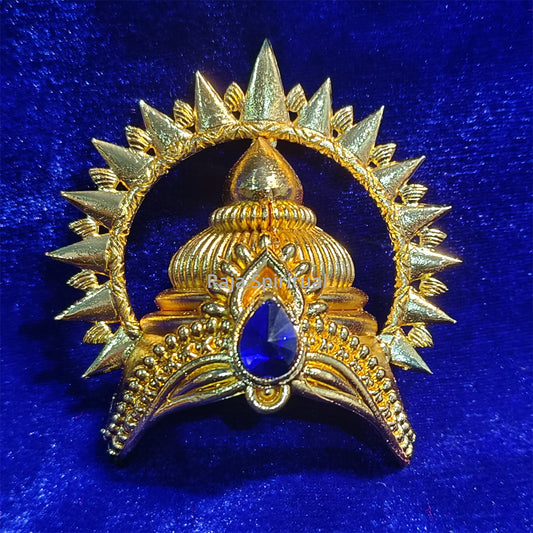 Gold coating giridam half chakram giridam front view giridam inside starburst spike arch with blue sapphire teardrop gem