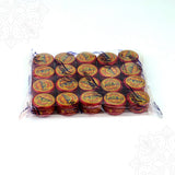 Kumkum powder tins pack Gopuram brand angled top view showing sacred red tilak containers closely