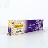 Mangaldeep lavender agarbatti flora pack left side angle view with floral design for daily pooja fragrance