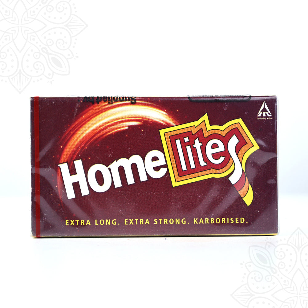 Homelites matchbox extra long extra strong straight front view showing brand pack for pooja lamps