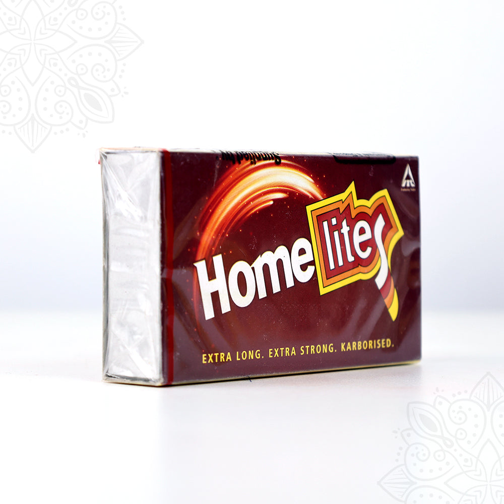Homelites matchbox extra long extra strong slight left side angle view showing pack for pooja use