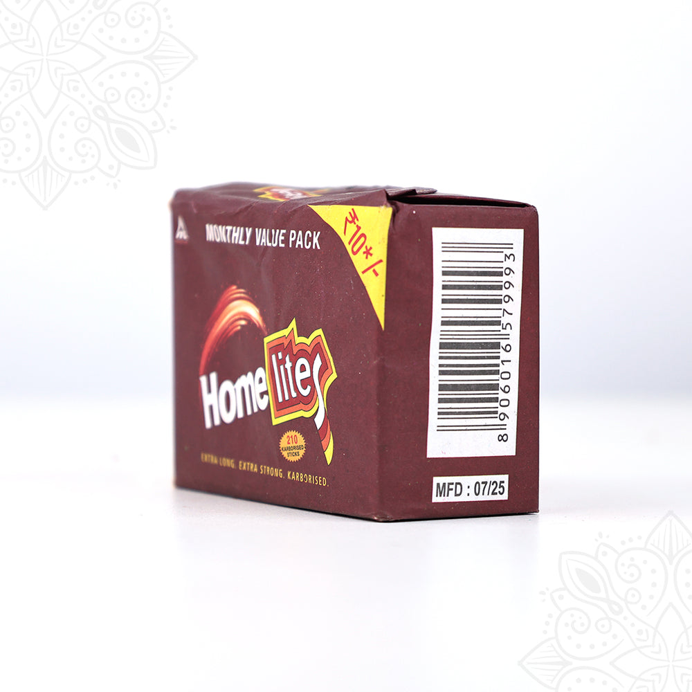 Homelites matchbox monthly value pack side angle view showing barcode and manufacturing date clearly