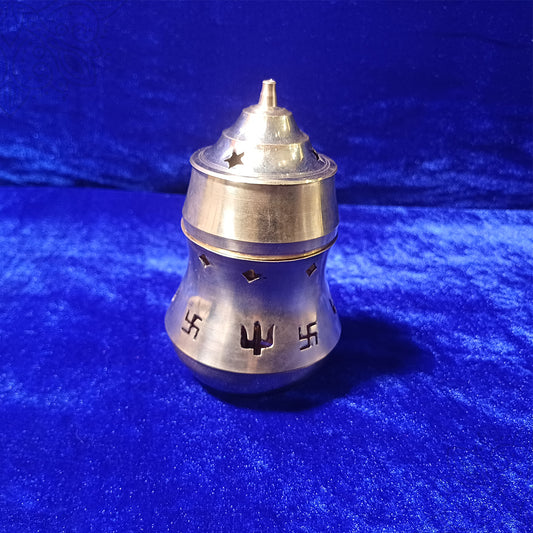 Pachakarpoora Vilaku with perforated top and traditional brass lamp design