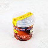 Swastik sambrani powder jar top angle view with sealed yellow tape lid for pure dhoop pooja use