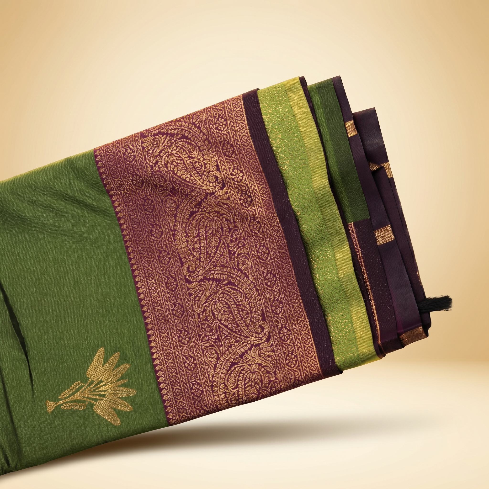 Amman Soft Silk Saree Banana Tree Design - 4inch Border for Devi Puja