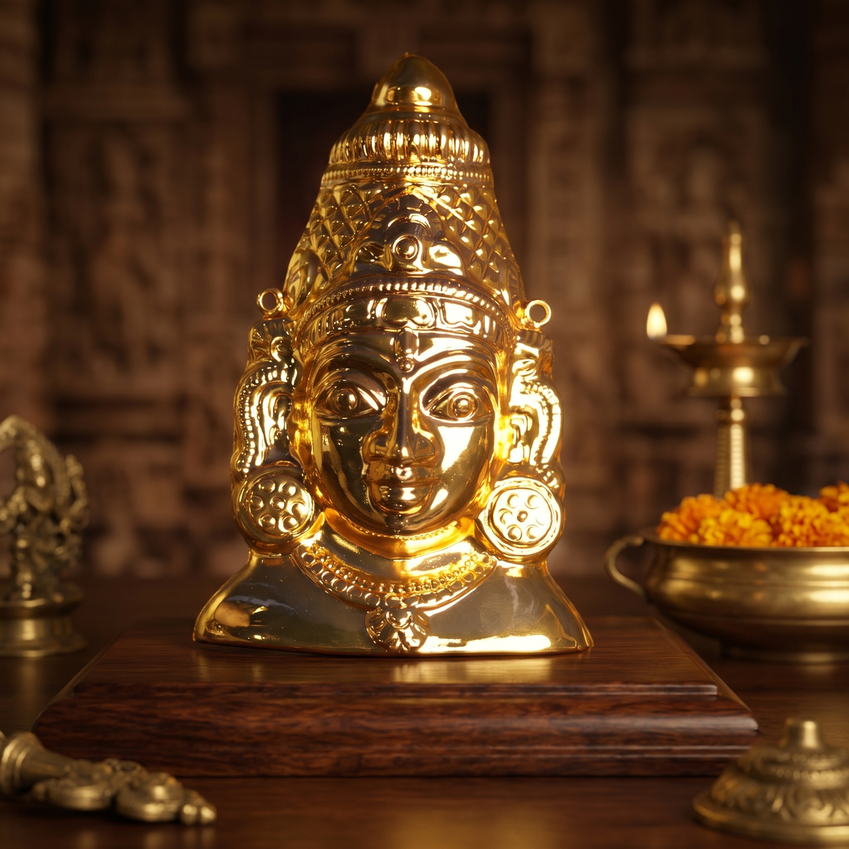 Amman Face - Plain - Gold Coated for Deity Alankaram