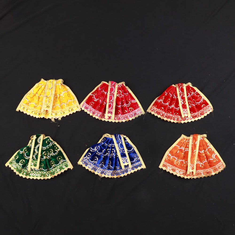 Amman Pavadai velvet type design mini skirts in yellow red green blue orange with printed floral pattern front view