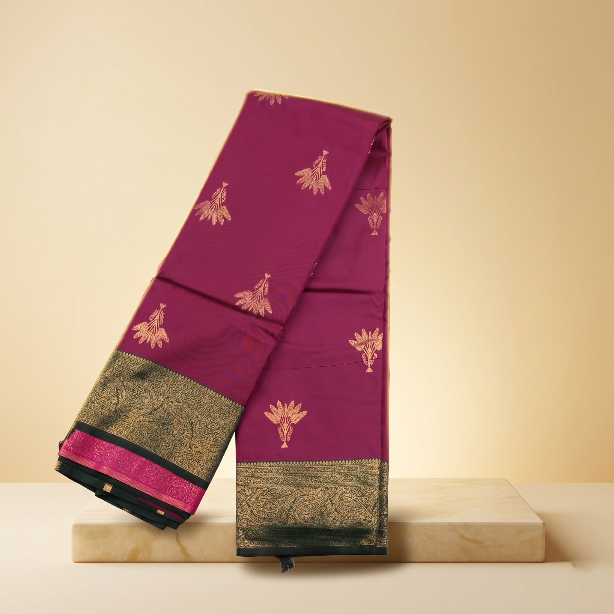 Amman Soft Silk Saree Banana Tree Design - 4inch Border for Devi Puja