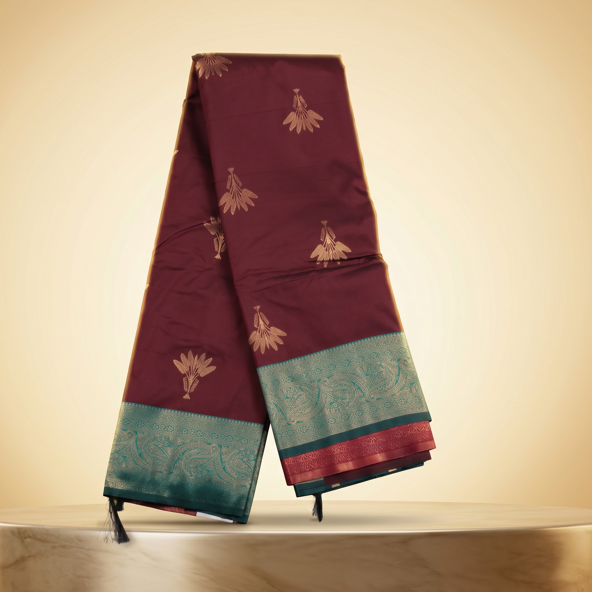 Amman Soft Silk Saree Banana Tree Design - 4inch Border for Devi Puja