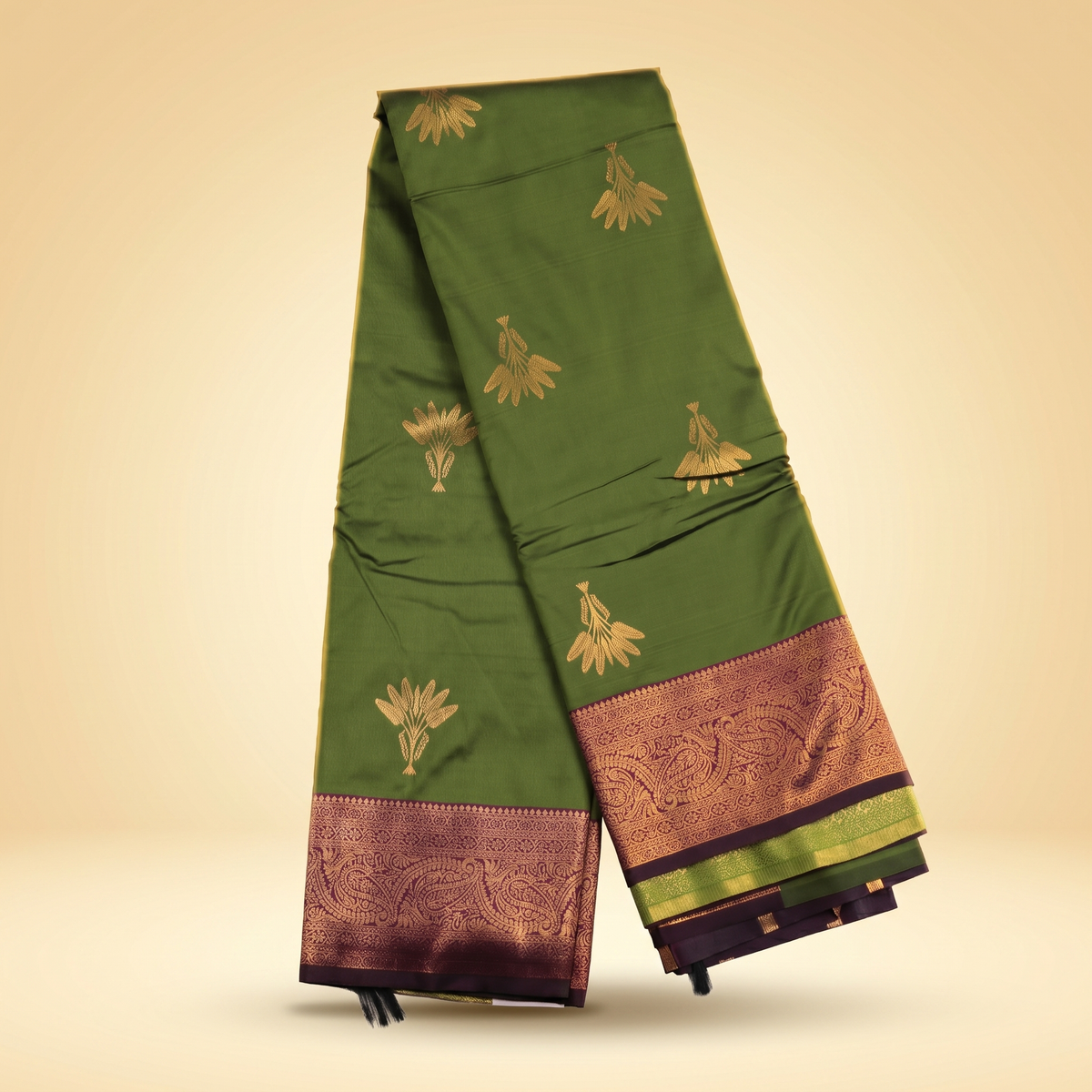 Amman Soft Silk Saree Banana Tree Design - 4inch Border for Devi Puja