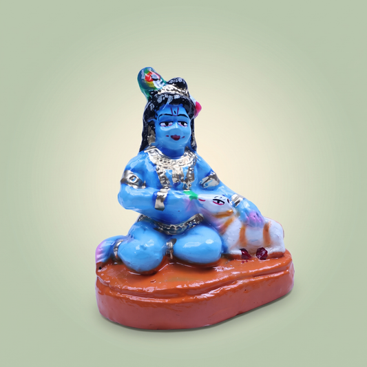Krishnar Clay Doll with Cow