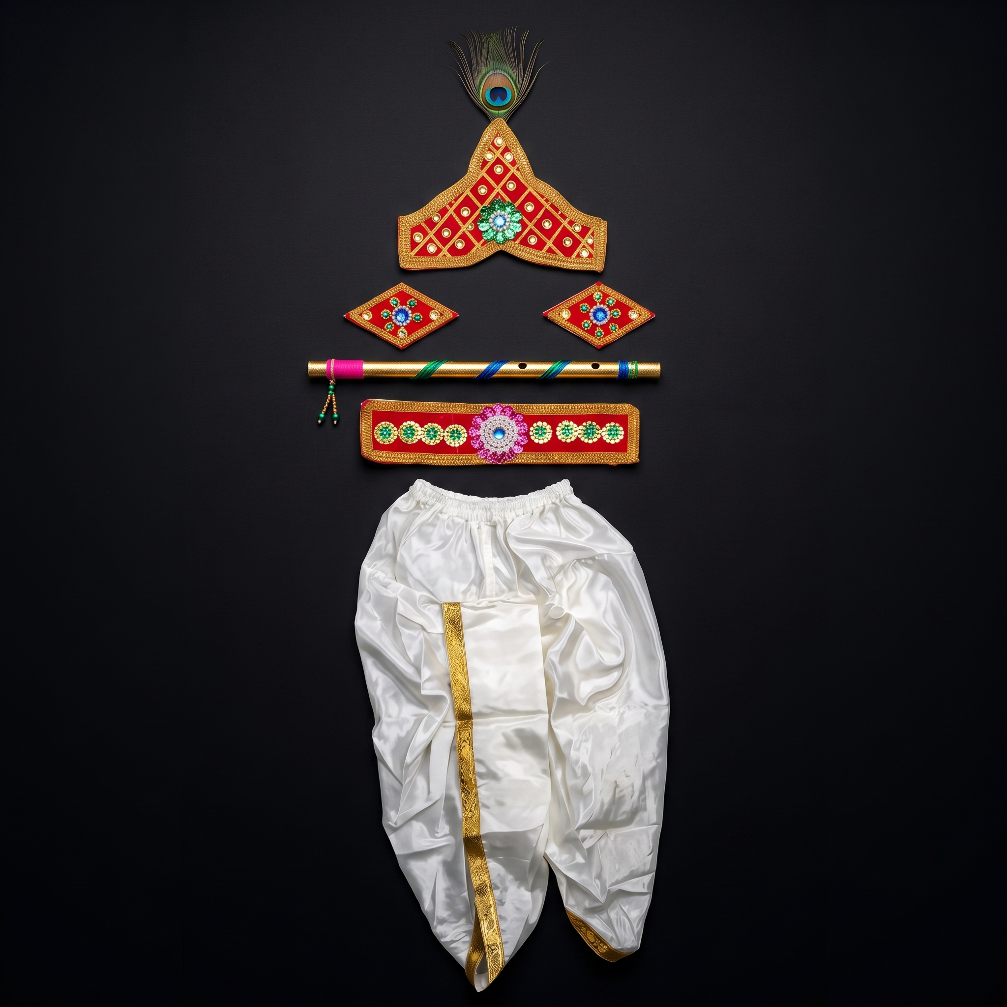 Krishnar Dress - White Dhothi with Decor Full Set