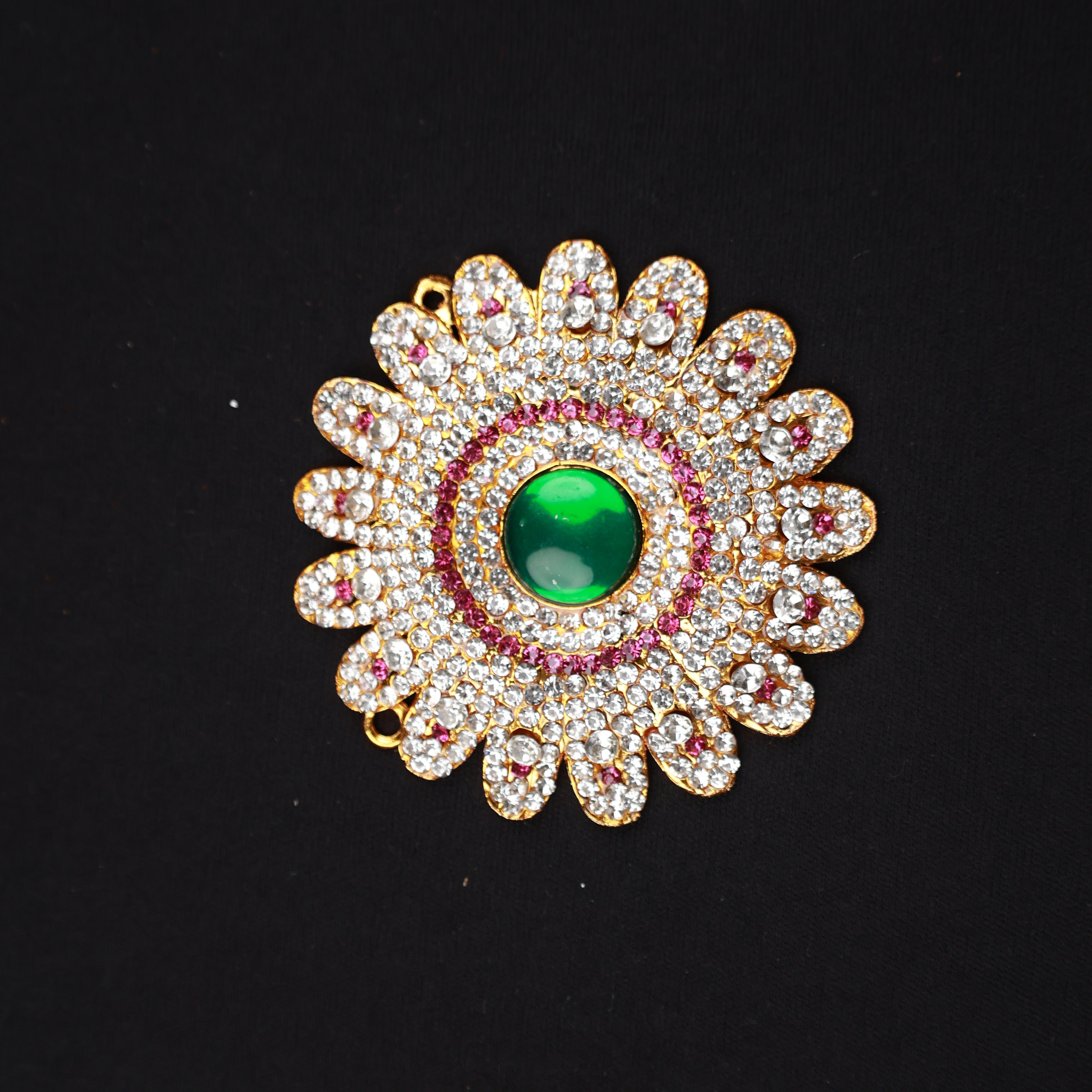 Pendent / Dollar - Round Flower Green Stone for Devotees