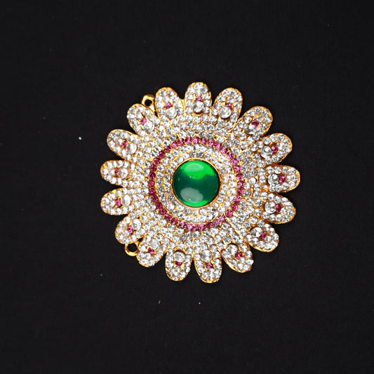 Pendent / Dollar - Round Flower Green Stone for Devotees