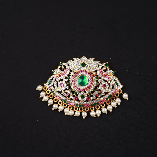 Pendent / Dollar - Lotus with Peacock - Multicolour Stone for Daily Wear