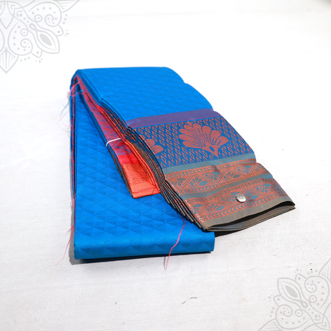 Amman saree embose blue color with floral border design folded view for goddess idol decoration
