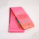 Amman saree embose pink color with paisley border design folded view for goddess idol decoration