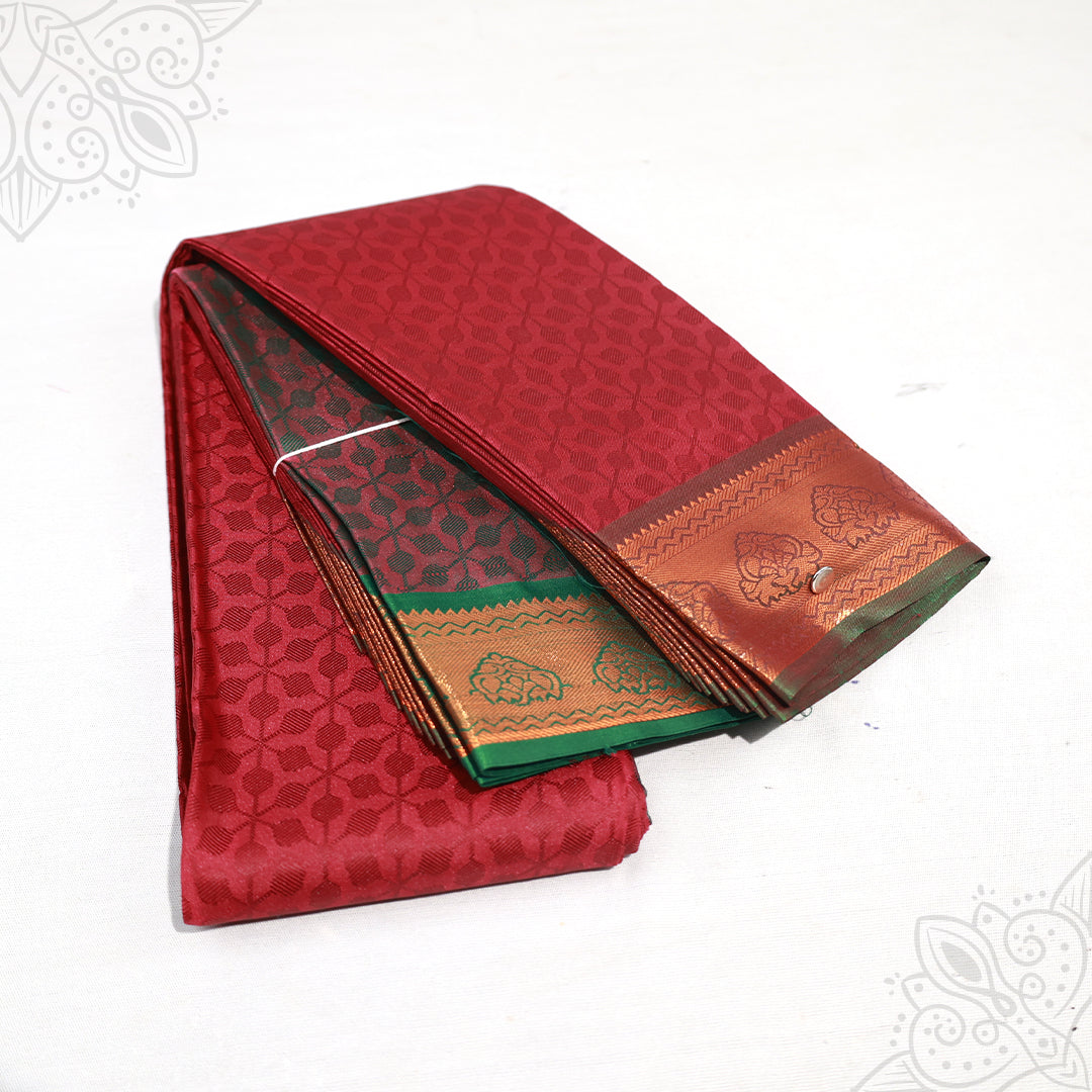 Amman saree embose red color with peacock motif border folded view for goddess idol decoration