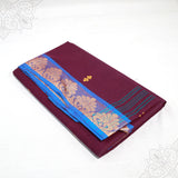 Amman saree pure cotton small border meroon with blue floral design folded view for goddess decoration