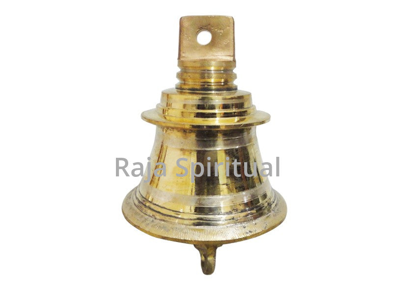 Bronze Kovil Bell 1kg small bell with grooved rings and top mounting loop shown in straight view