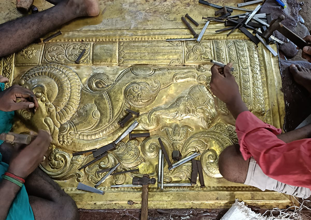 Work-in-progress: Shaped sheets and embossed deity layout