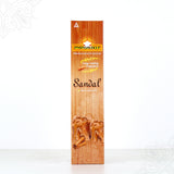 Front view of Mangaldeep sandal agarbatti box with elephant print on brown wood finish pack against white background