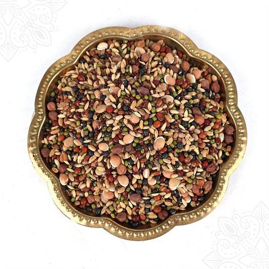 Mixed Navadhaniyam 250 gm pack containing traditional grains used for puja rituals.