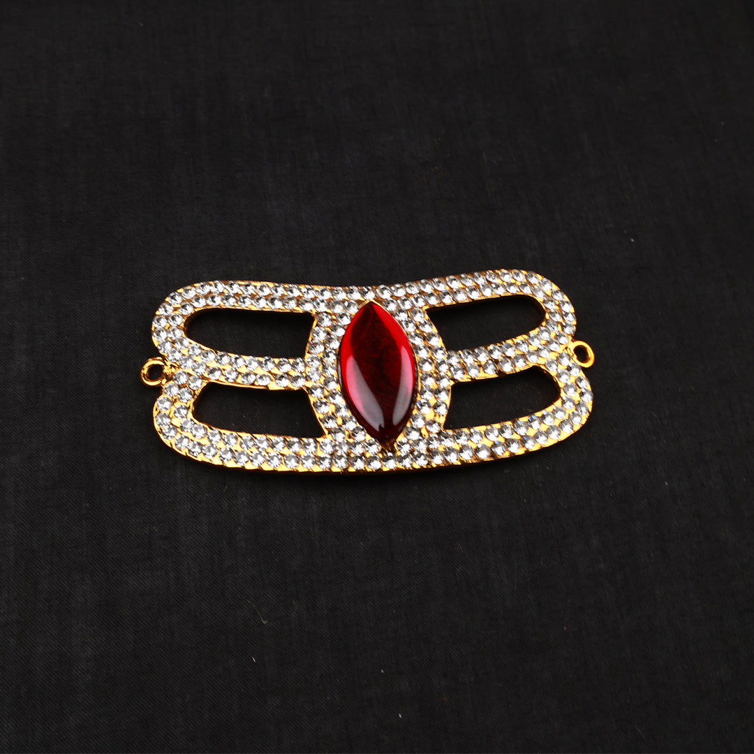 Netrikan curve model 2 vibhuthi pattai Sivan closest level view large red marquise gem curved bars open cutouts white stones
