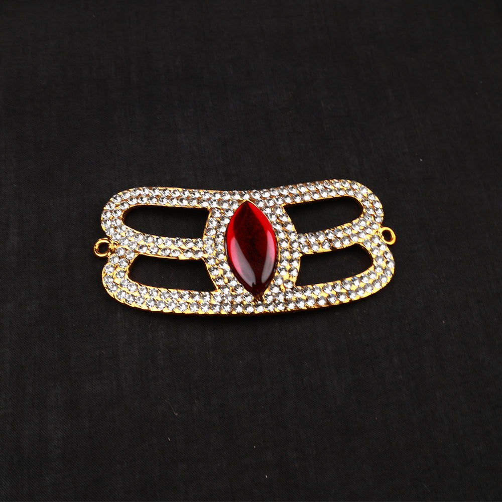 Netrikan curve model 2 vibhuthi pattai Sivan closest level view large red marquise gem curved bars open cutouts white stones