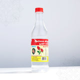 Gokul rose water large puja bottle in a front-facing view showing Tamil label with red rose print and red cap against a grey background