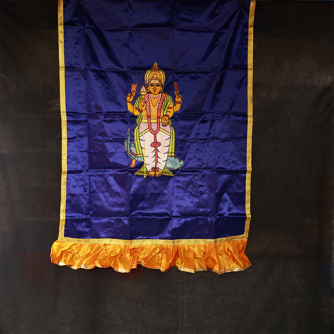 Blue screen cloth featuring a traditional Murugar design