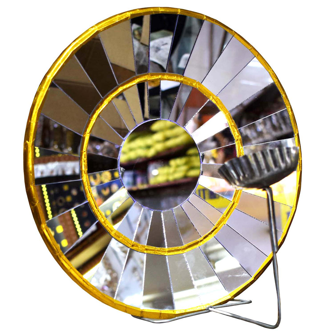 Star Mirror 16inch decorative circular mirror with golden frame and tilted stand in straight front view
