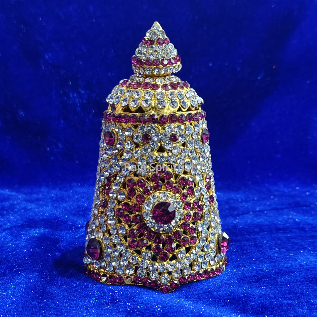 Stone full giridam rangoli giridam front view full base edge visible tapered open fretwork body and round pink center gem