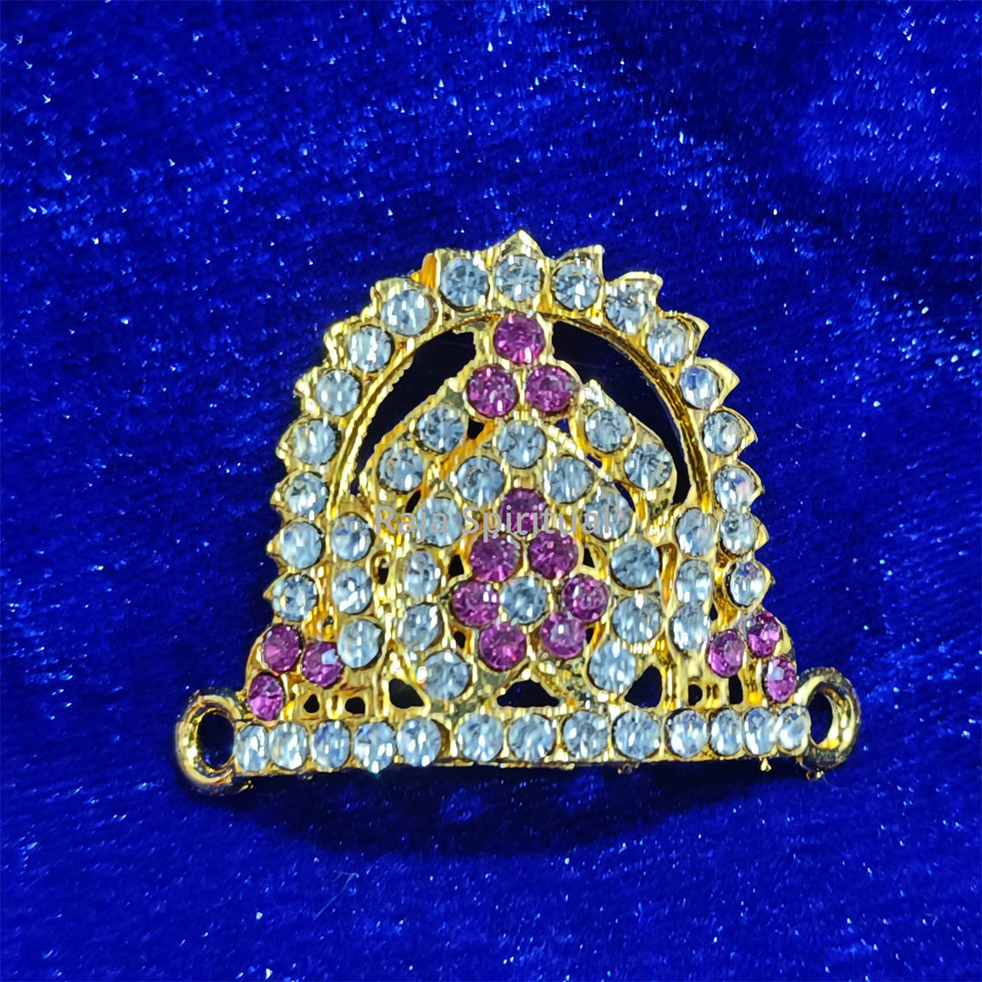Stone half giridam arch giridam with white and pink stones on blue background slight side angle for deity decoration