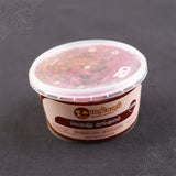 Subamangalam meroon kumkum 250g container slight side angle view label design visible clearly