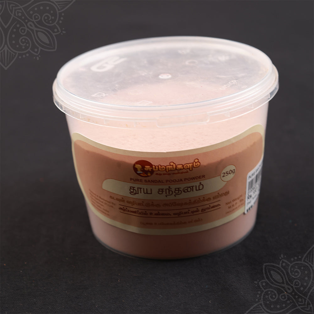 Subamangalam pure santhanam sandal powder 250g jar slight left angle view showing pack design