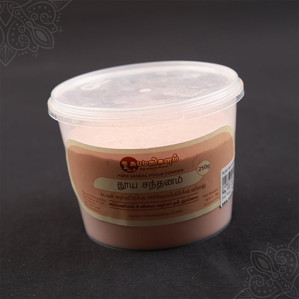 Subamangalam pure santhanam sandal powder 250g tub straight front view showing label clearly