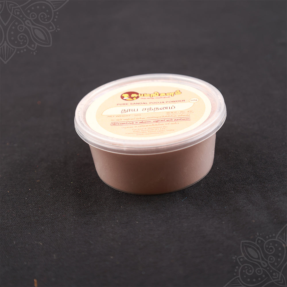Subamangalam pure santhanam sandal powder pack top angle view showing label and pack details