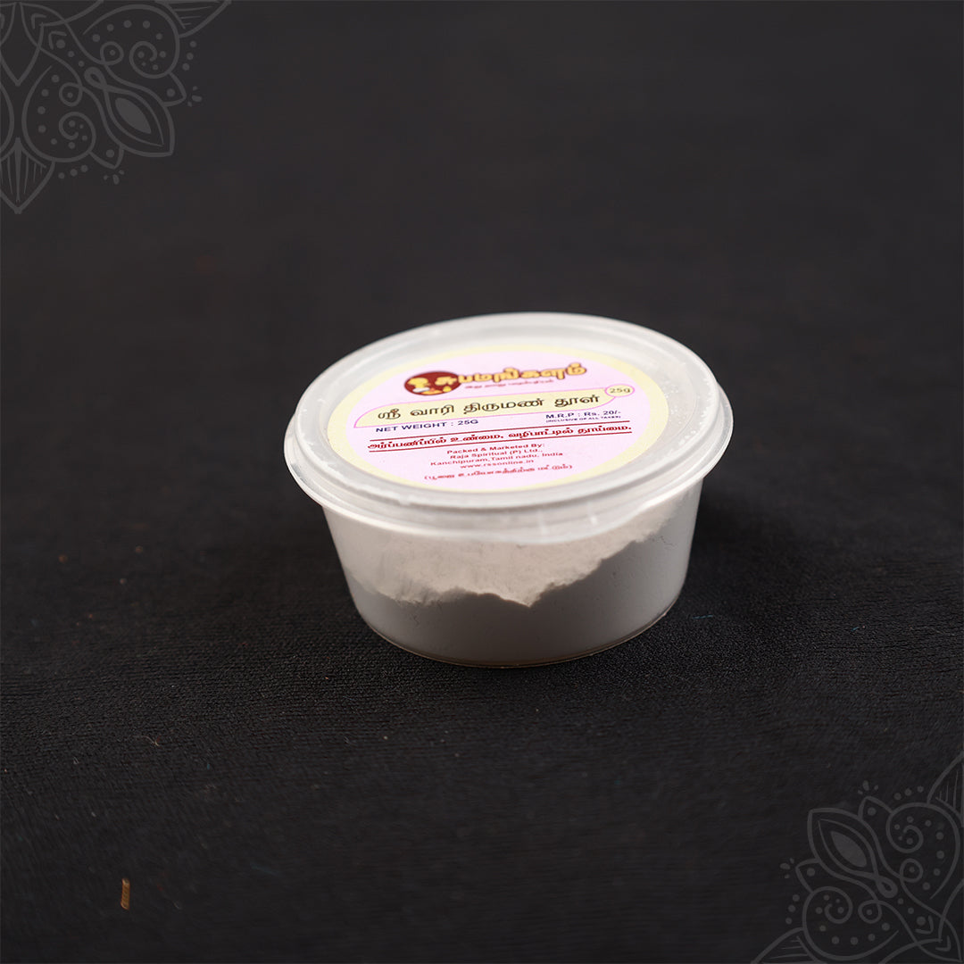 Subamangalam thiruman powder pack straight front view showing white powder and label details