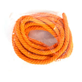 Thali saradu orange twisted rope coiled and packed in a clear plastic cover shown in a flat lay top-down view against a white background