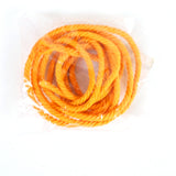 Thali saradu orange twisted rope loosely coiled in a clear pack shown in a direct top-down view revealing inner loops against a white background
