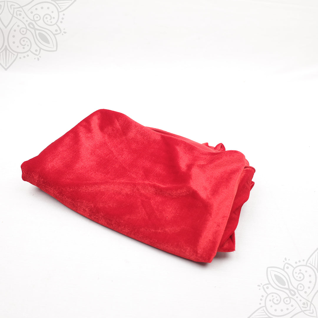 Meroon velvet cloth 1 meter folded neatly on white background top angle view for pooja decoration